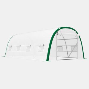 Outsunny Estufa de Exterior 6x3x2 m Estufa de Túnel com Porta Enrolável 8 Janelas com Rede Cobertura PE 140gm² Estrutura em Aço Galvanizado para Cultivos Plantas Flores Branco