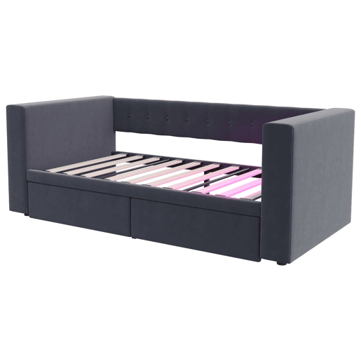 Cama multifuncional 90x190 cm - Com iluminação LED, tomada elétrica, grande espaço de armazenamento - Cinza escuro