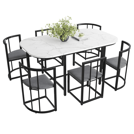 Conjunto de 1 mesa e 6 cadeiras de jantar de mdf,branco+preto