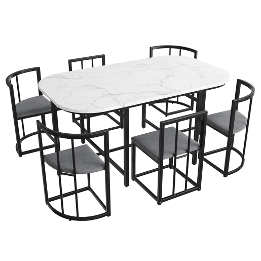 Conjunto de 1 mesa e 6 cadeiras de jantar de mdf,branco+preto