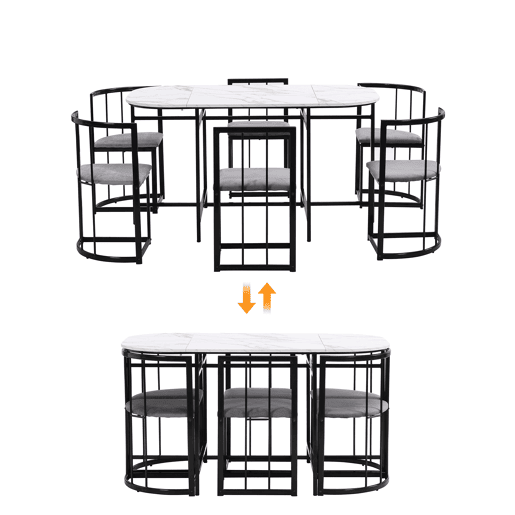Conjunto de 1 mesa e 6 cadeiras de jantar de mdf,branco+preto