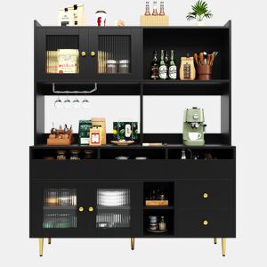 Armário de cozinha de mdf com 4 portas e 5 gavetas,preto