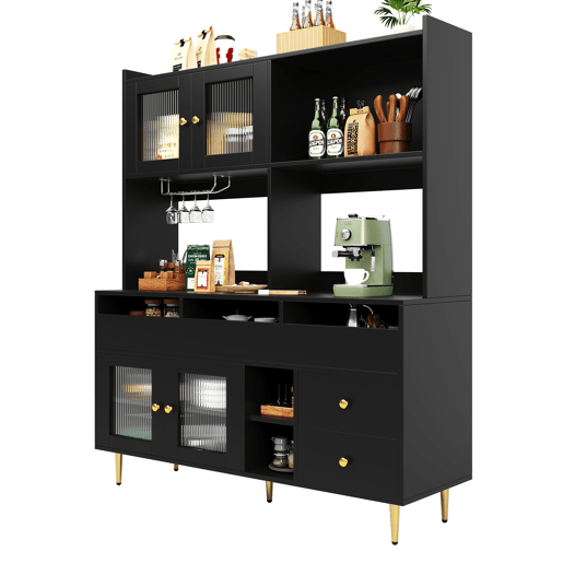 Armário de cozinha de mdf com 4 portas e 5 gavetas,preto