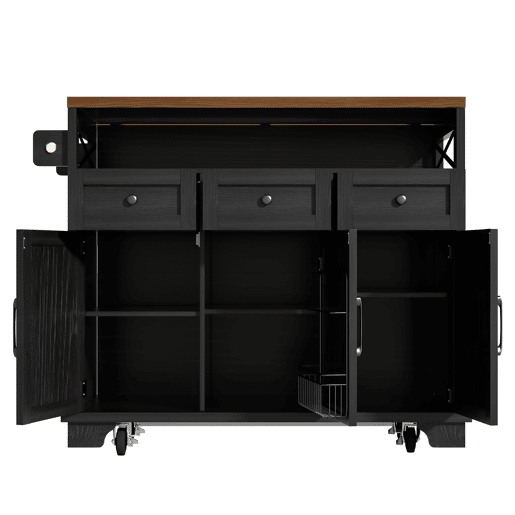 Carrinho de cozinha de mdf com 3 portas e 3 gavetas,preto