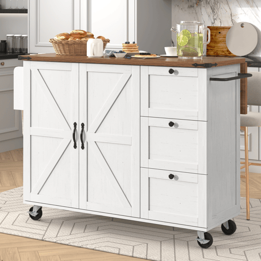 Carrinho de cozinha de mdf com 2 portas e 3 gavetas,branco