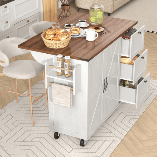 Carrinho de cozinha de mdf com 2 portas e 3 gavetas,branco