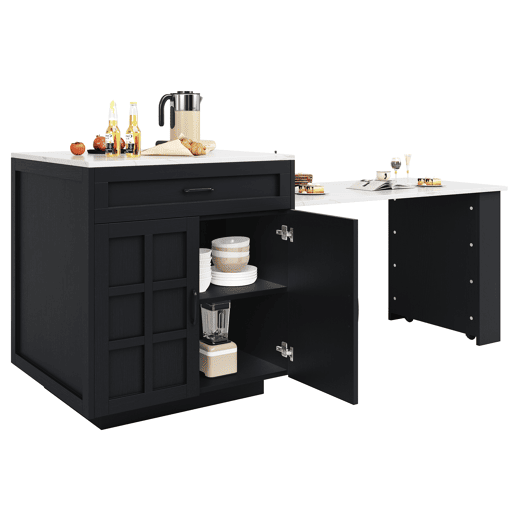 Ilha de cozinha extensible de mdf com 2 portas e 2 gavetas,preto+branco Ilha de cozinha extensible de mdf com 2 portas e 2 gavetas,preto+branco