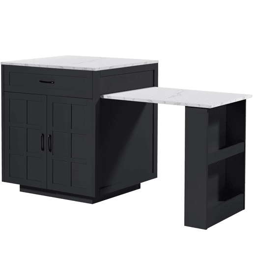 Ilha de cozinha extensible de mdf com 2 portas e 2 gavetas,preto+branco Ilha de cozinha extensible de mdf com 2 portas e 2 gavetas,preto+branco