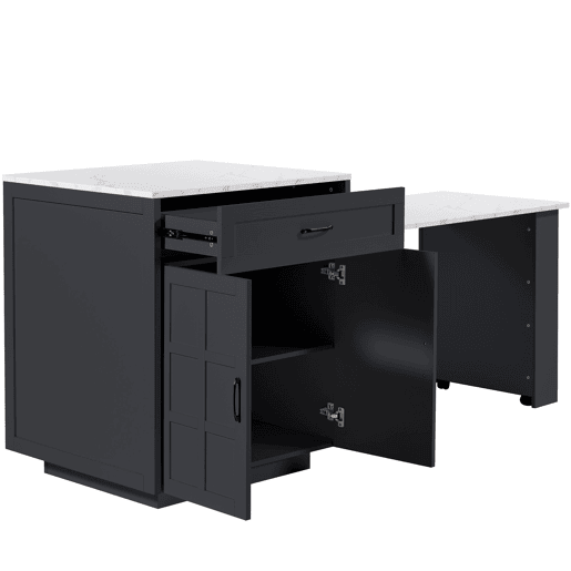 Ilha de cozinha extensible de mdf com 2 portas e 2 gavetas,preto+branco Ilha de cozinha extensible de mdf com 2 portas e 2 gavetas,preto+branco