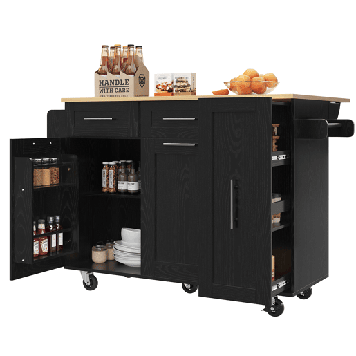 Carrinho de cozinha de mdf com 2 portas e 3 gavetas,preto