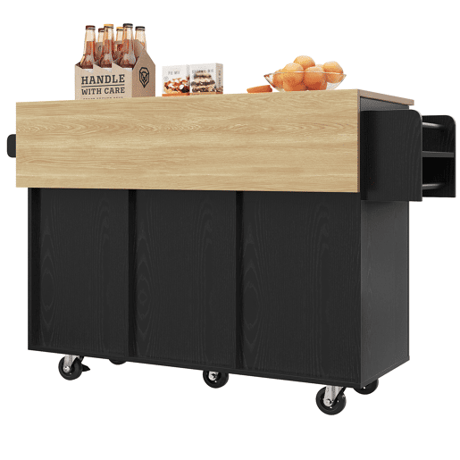 Carrinho de cozinha de mdf com 2 portas e 3 gavetas,preto