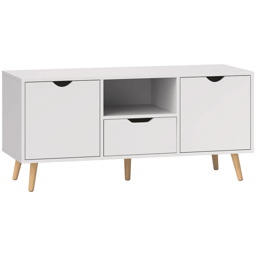HOMCOM Móvel de TV com Gaveta 2 Portas e Prateleira Mesa de TV para Televisores de até 50 Polegadas Aparador de Sala de Estar 110x40x50 cm Branco