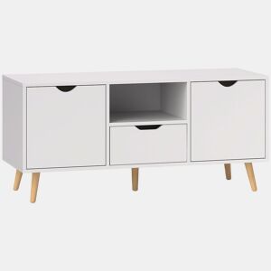 HOMCOM Móvel de TV com Gaveta 2 Portas e Prateleira Mesa de TV para Televisores de até 50 Polegadas Aparador de Sala de Estar 110x40x50 cm Branco
