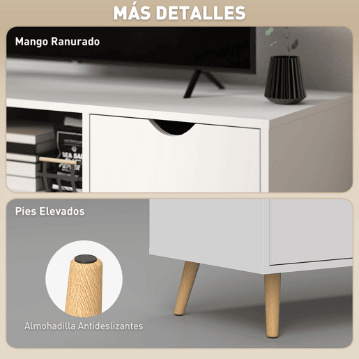 HOMCOM Móvel de TV com Gaveta 2 Portas e Prateleira Mesa de TV para Televisores de até 50 Polegadas Aparador de Sala de Estar 110x40x50 cm Branco