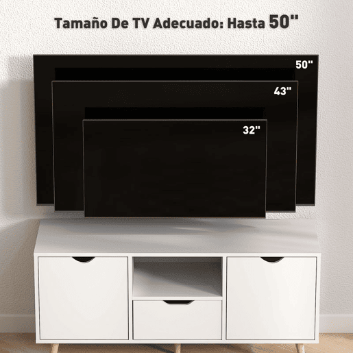 HOMCOM Móvel de TV com Gaveta 2 Portas e Prateleira Mesa de TV para Televisores de até 50 Polegadas Aparador de Sala de Estar 110x40x50 cm Branco