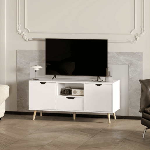 HOMCOM Móvel de TV com Gaveta 2 Portas e Prateleira Mesa de TV para Televisores de até 50 Polegadas Aparador de Sala de Estar 110x40x50 cm Branco