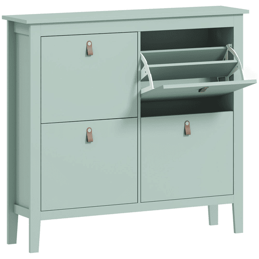 HOMCOM Sapateira Estreita Móvel Sapateira para Entrada com 4 Gavetas Abatíveis Prateleiras Ajustáveis e Puxadores em PU para 20 Pares de Sapatos para Corredor 105x24x95,5 cm Verde Claro