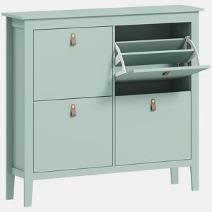 HOMCOM Sapateira Estreita Móvel Sapateira para Entrada com 4 Gavetas Abatíveis Prateleiras Ajustáveis e Puxadores em PU para 20 Pares de Sapatos para Corredor 105x24x95,5 cm Verde Claro