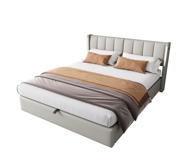 Cama de matrimonio de pu con almacenaje 149x197