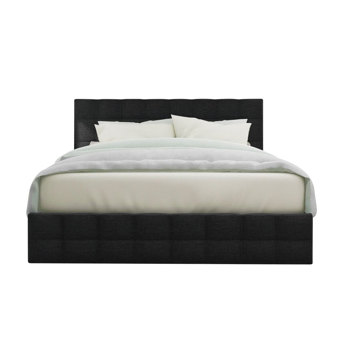 Cama tapizada 140x200 - 4 cajones, cabecero ajustable, diseño cuadrado, almacenamiento - negro