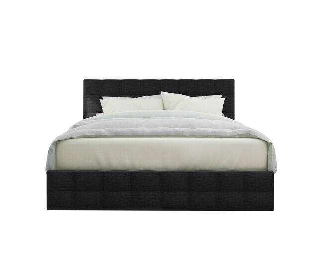 Cama tapizada 140x200 - 4 cajones, cabecero ajustable, diseño cuadrado, almacenamiento - negro