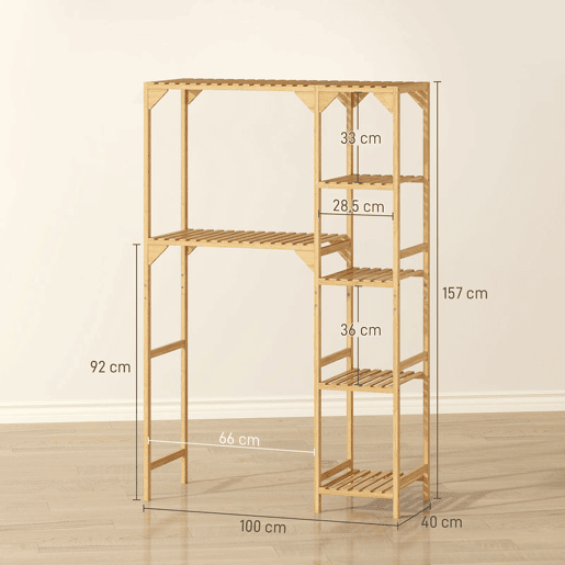 HOMCOM Estante para Máquina de Lavar em Bambu Móvel para Máquina de Lavar ou Sanita com Prateleiras Reversíveis e Ajustáveis Poupa Espaço Para Lavandaria Casa de Banho 100x40x157 cm Madeira