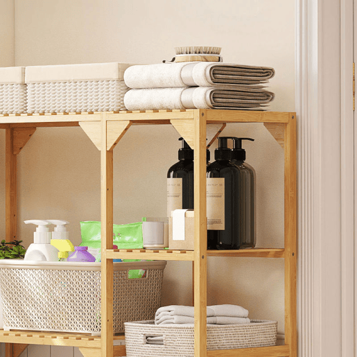 HOMCOM Estante para Máquina de Lavar em Bambu Móvel para Máquina de Lavar ou Sanita com Prateleiras Reversíveis e Ajustáveis Poupa Espaço Para Lavandaria Casa de Banho 100x40x157 cm Madeira