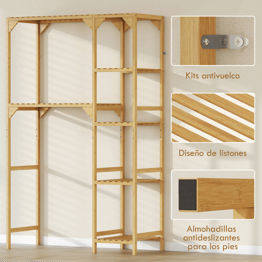 HOMCOM Estante para Máquina de Lavar em Bambu Móvel para Máquina de Lavar ou Sanita com Prateleiras Reversíveis e Ajustáveis Poupa Espaço Para Lavandaria Casa de Banho 100x40x157 cm Madeira