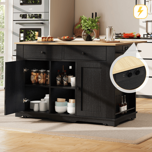 Carrinho de cozinha de mdf com 2 portas e 2 gavetas,preto