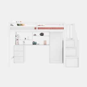 Cama alta,cama de criança de madeira maciça 90x200 cm,branco