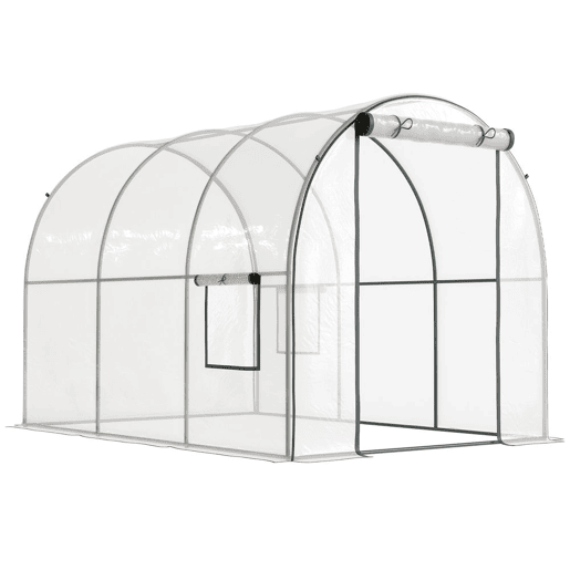 Outsunny Estufa de Exterior 3x2x2 m Estufa Túnel com Porta Enrolável 2 Janelas de Rede Cobertura de Plástico e Estrutura de Aço Anti-UV para Cultivos Plantas Flores Transparente
