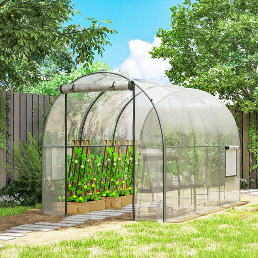 Outsunny Estufa de Exterior 3x2x2 m Estufa Túnel com Porta Enrolável 2 Janelas de Rede Cobertura de Plástico e Estrutura de Aço Anti-UV para Cultivos Plantas Flores Transparente
