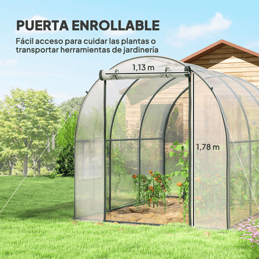 Outsunny Estufa de Exterior 3x2x2 m Estufa Túnel com Porta Enrolável 2 Janelas de Rede Cobertura de Plástico e Estrutura de Aço Anti-UV para Cultivos Plantas Flores Transparente