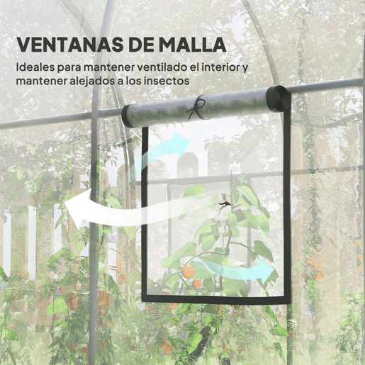 Outsunny Estufa de Exterior 3x2x2 m Estufa Túnel com Porta Enrolável 2 Janelas de Rede Cobertura de Plástico e Estrutura de Aço Anti-UV para Cultivos Plantas Flores Transparente