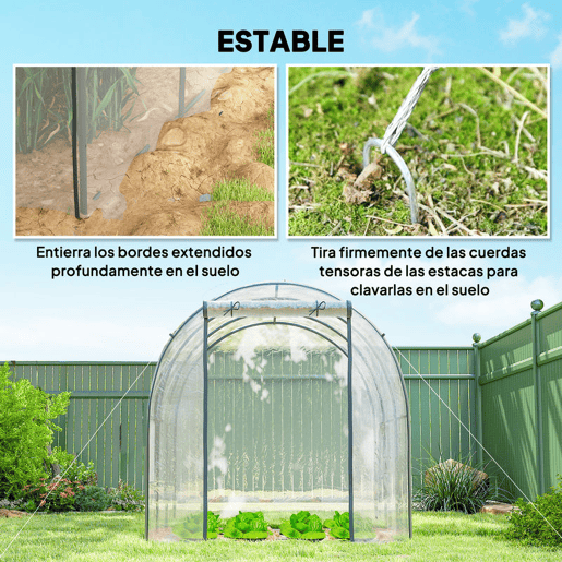 Outsunny Estufa de Exterior 3x2x2 m Estufa Túnel com Porta Enrolável 2 Janelas de Rede Cobertura de Plástico e Estrutura de Aço Anti-UV para Cultivos Plantas Flores Transparente