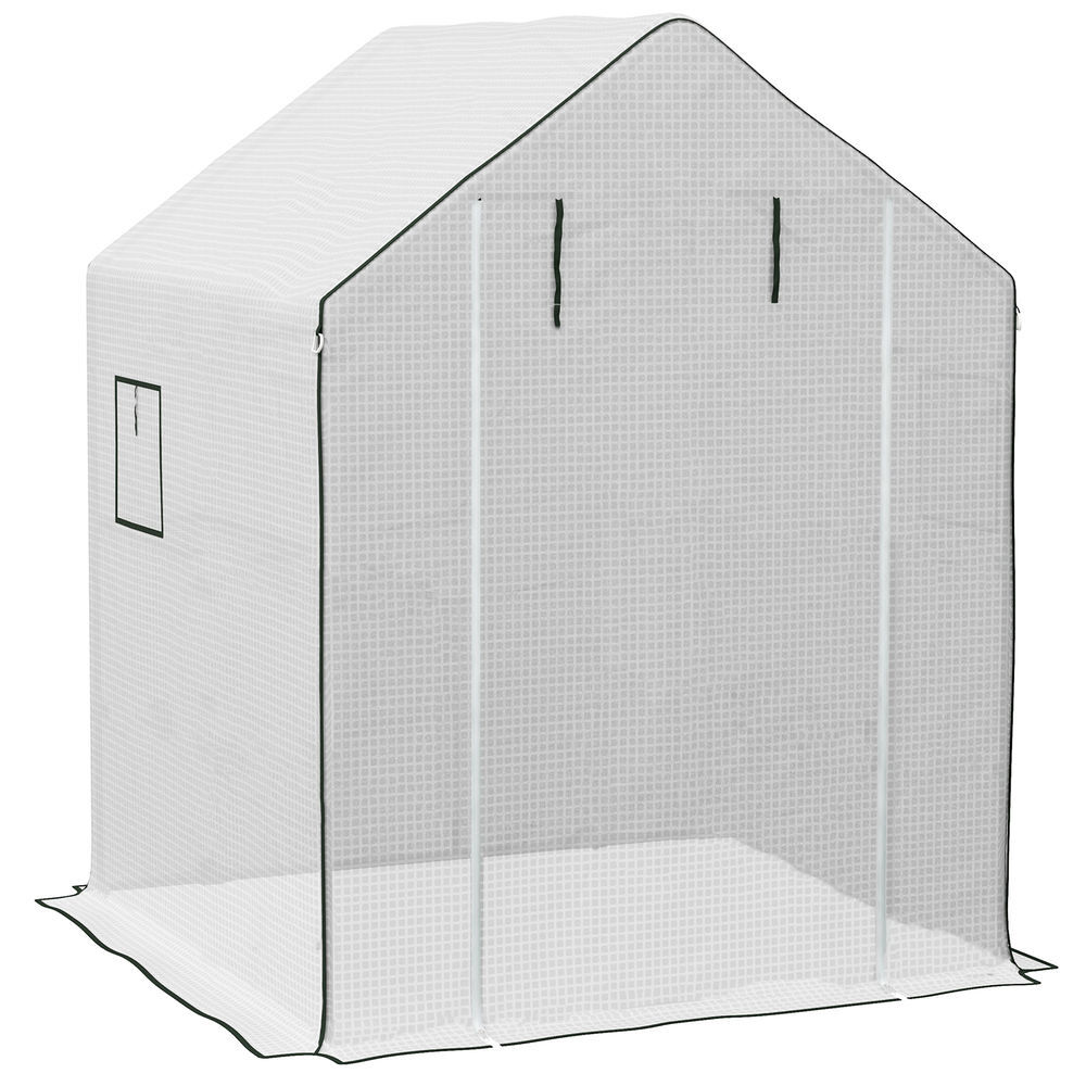 Outsunny plástico invernadero, 140x143x190 cm, cubierta de repuesto para invernadero de polietileno con ventana, puerta enrollable, anti-uv, para huerto, plantas, agricultura, jardín, blanco