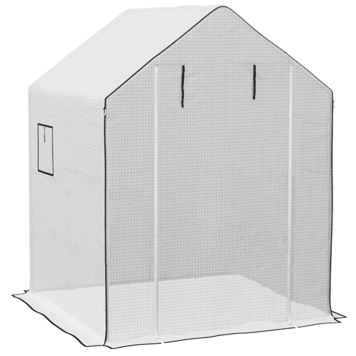 Outsunny Cobertura para Estufa 140x143x190 cm Cobertura de Substituição para Estufa com Janela Porta com Fecho de Correr Anti-UV Proteção de Plantas para Jardim Branco
