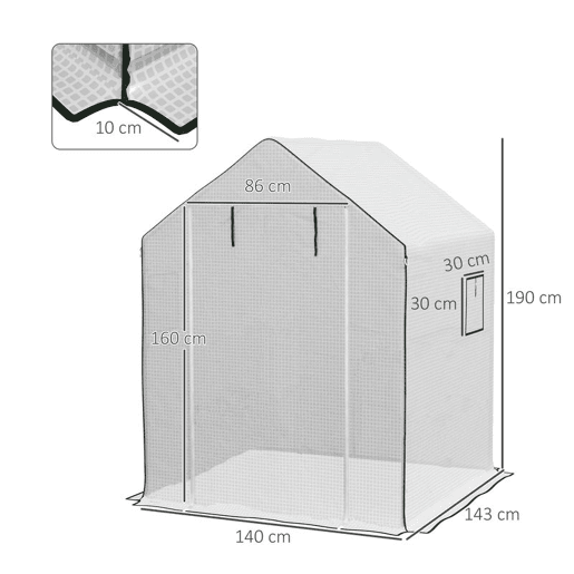 Outsunny Cobertura para Estufa 140x143x190 cm Cobertura de Substituição para Estufa com Janela Porta com Fecho de Correr Anti-UV Proteção de Plantas para Jardim Branco