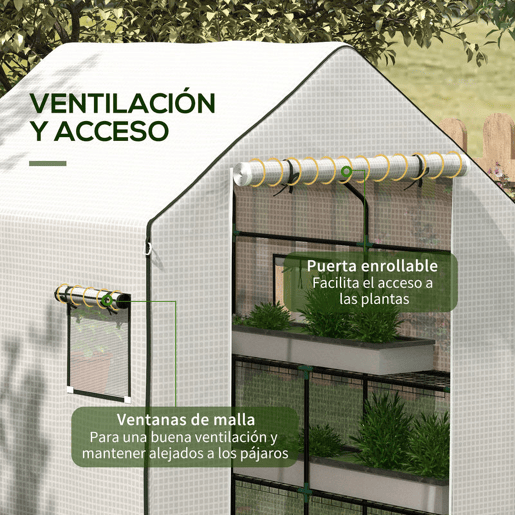 Outsunny Cobertura para Estufa 140x143x190 cm Cobertura de Substituição para Estufa com Janela Porta com Fecho de Correr Anti-UV Proteção de Plantas para Jardim Branco