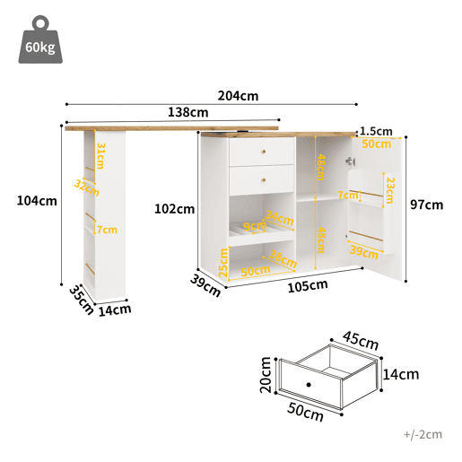Mesa de bar extensível giratória de mdf,branco