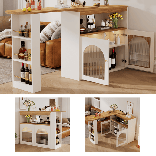 Mesa de bar extensível giratória de mdf com luz led,branco