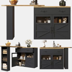 Mesa de bar extensível giratória de mdf,preto