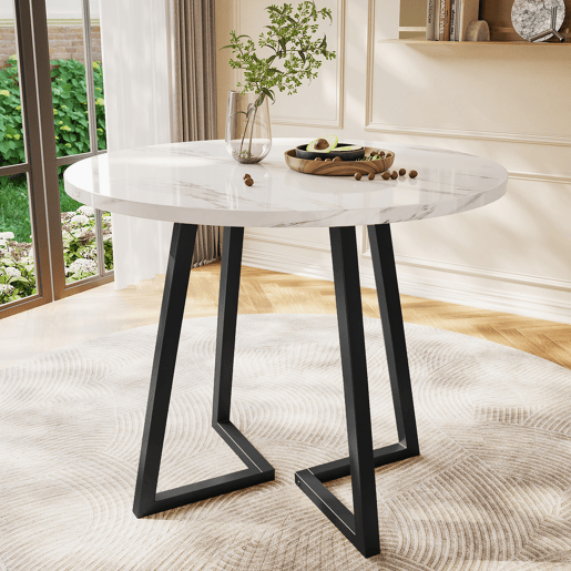 Mesa de jantar fixa redonda 80 cm de mdf,branco+preto