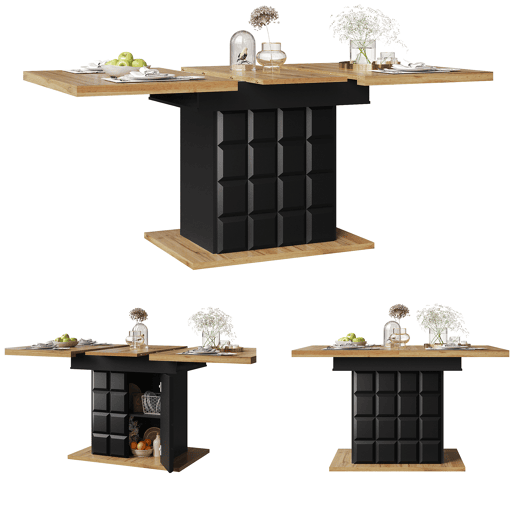 Mesa de jantar extensível retangular 110-140máx cm de mdf,natural+preto