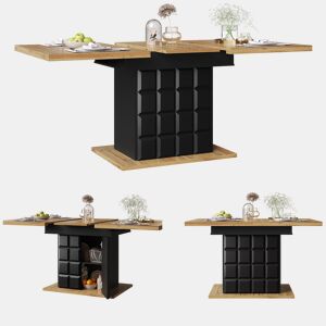 Mesa de jantar extensível retangular 110-140máx cm de mdf,natural+preto