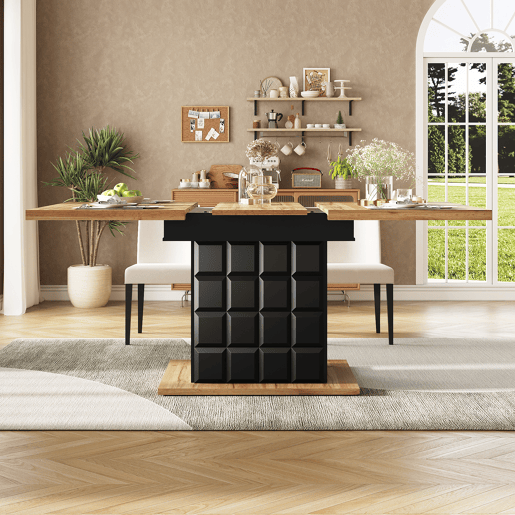 Mesa de jantar extensível retangular 110-140máx cm de mdf,natural+preto