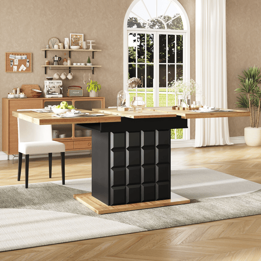 Mesa de jantar extensível retangular 110-140máx cm de mdf,natural+preto