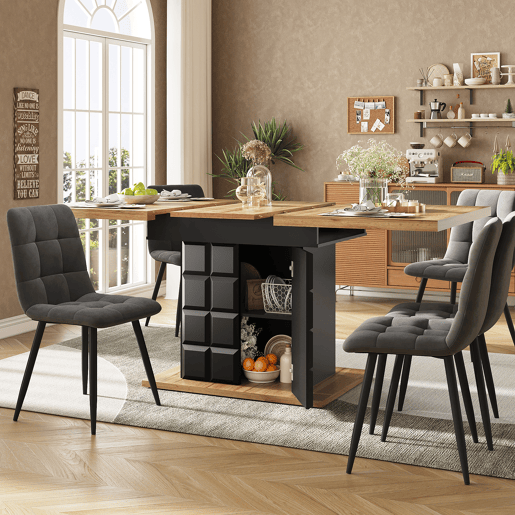 Mesa de jantar extensível retangular 110-140máx cm de mdf,natural+preto