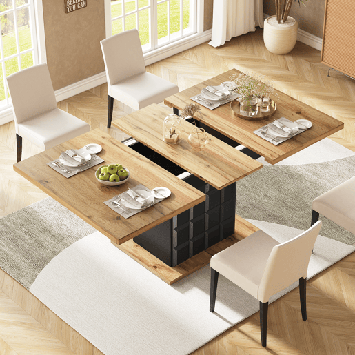 Mesa de jantar extensível retangular 110-140máx cm de mdf,natural+preto