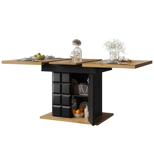 Mesa de jantar extensível retangular 110-140máx cm de mdf,natural+preto